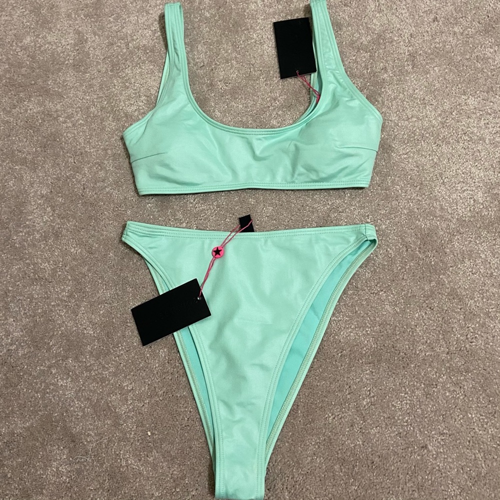 ASOS South Beach Exclusive Crop Bikini Set in Wet Look Mint Green US Size 4 NWT